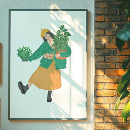 Cozy Autumn Plant Girl Giclée Art Print
