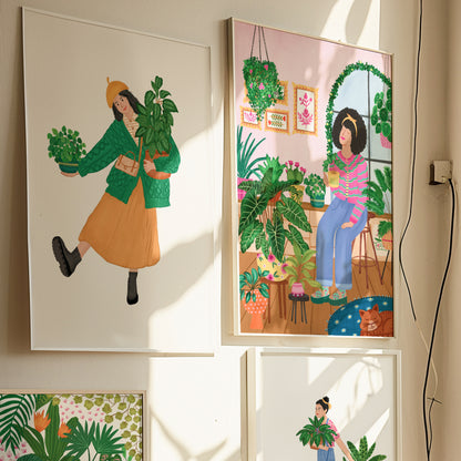 Cozy Autumn Plant Girl Giclée Art Print