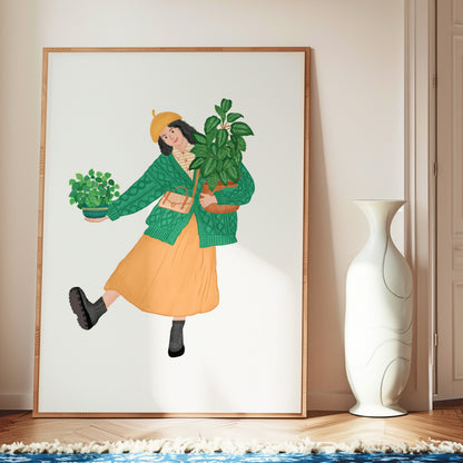 Cozy Autumn Plant Girl Giclée Art Print