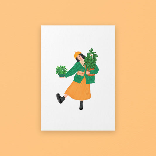 Cozy Autumn Plant Girl Art Print