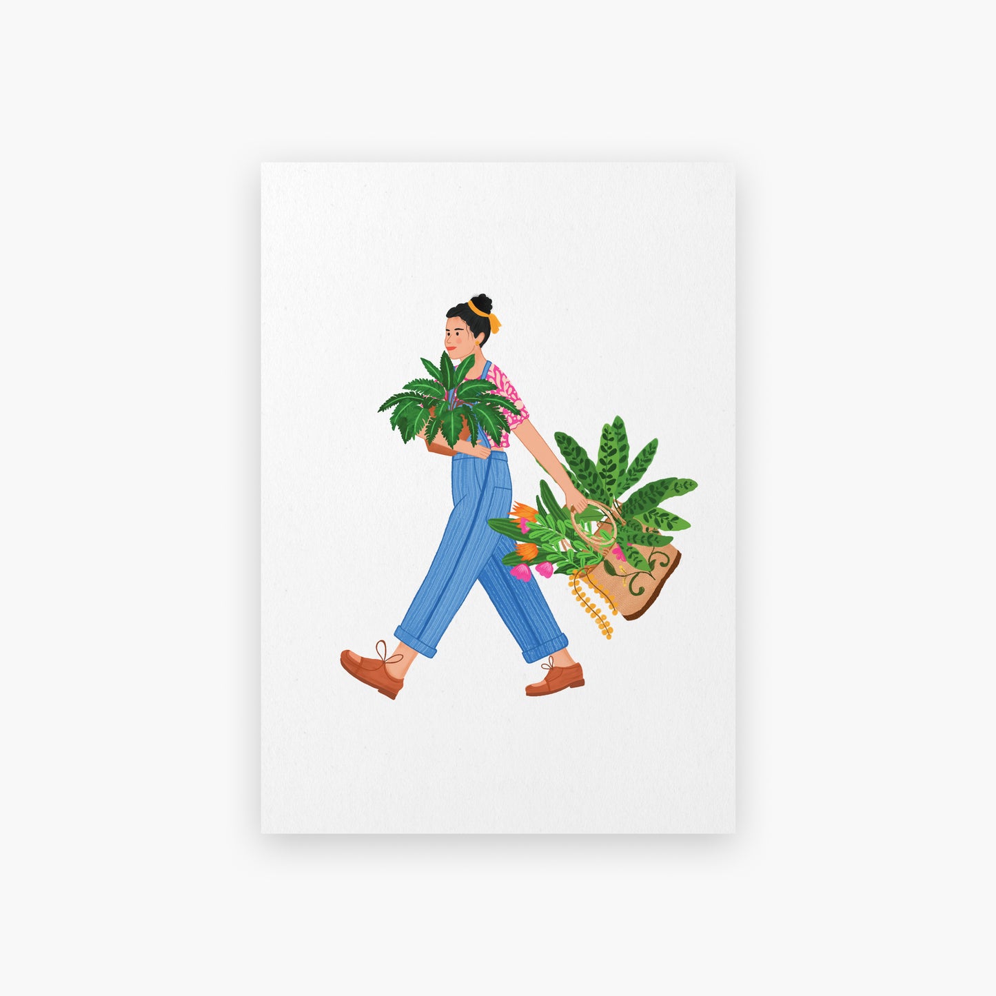 Trendy Dungaree Plant Girl Art Print | Urban Jungle Collection