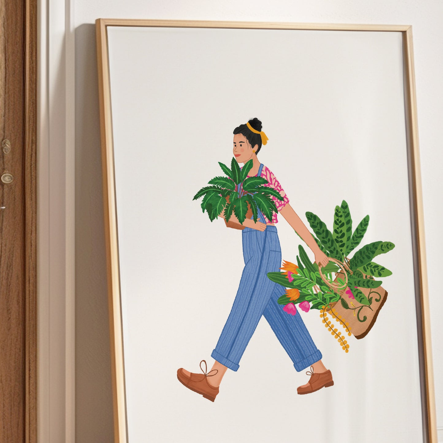 Trendy Dungaree Plant Girl Art Print | Urban Jungle Collection