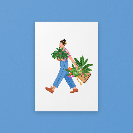Trendy Dungaree Plant Girl Art Print | Urban Jungle Collection