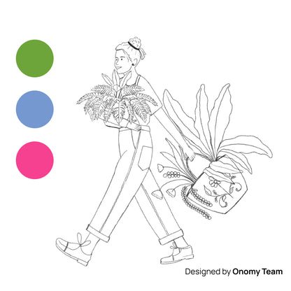 Miss Dungarees & Her Plants Birthday Card