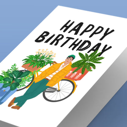 East London Bike Plant Guy Birthday Card