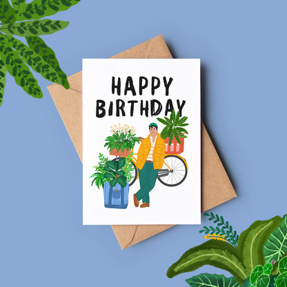 East London Bike Plant Guy Birthday Card
