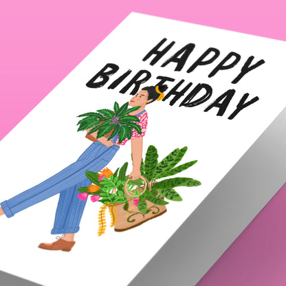 Miss Dungarees & Her Plants Birthday Card