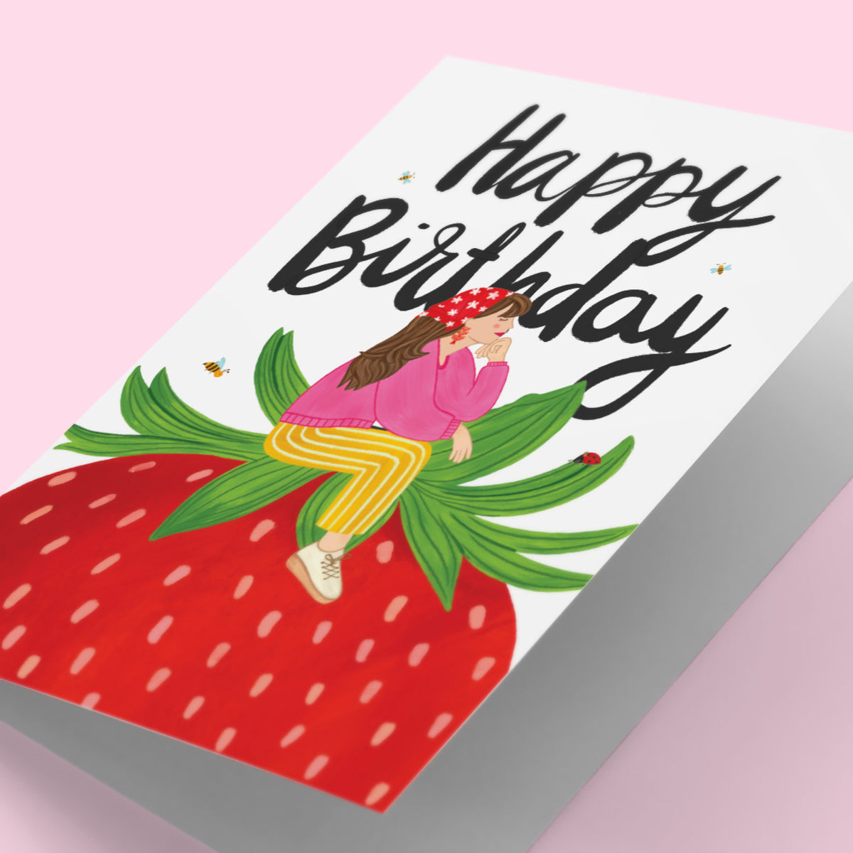 Day Dreaming on Top of a Strawberry Birthday Greeting Card