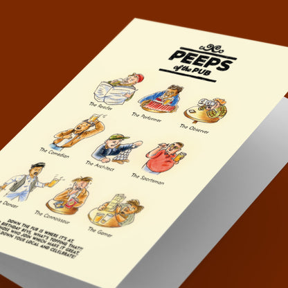 Peeps of the Pub -  Funny Pub Illustration Birthday Card