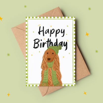 Cocker Spaniel in Green Knitwear Birthday Card