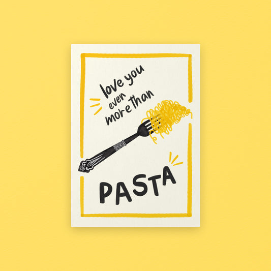 Love You More Than Pasta Art Print in yellow