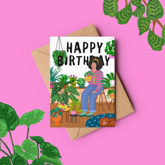 Cozy Living Room with Plants Birthday Card