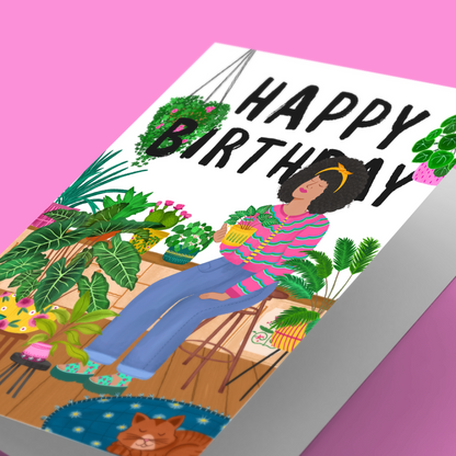 Cozy Living Room with Plants Birthday Card