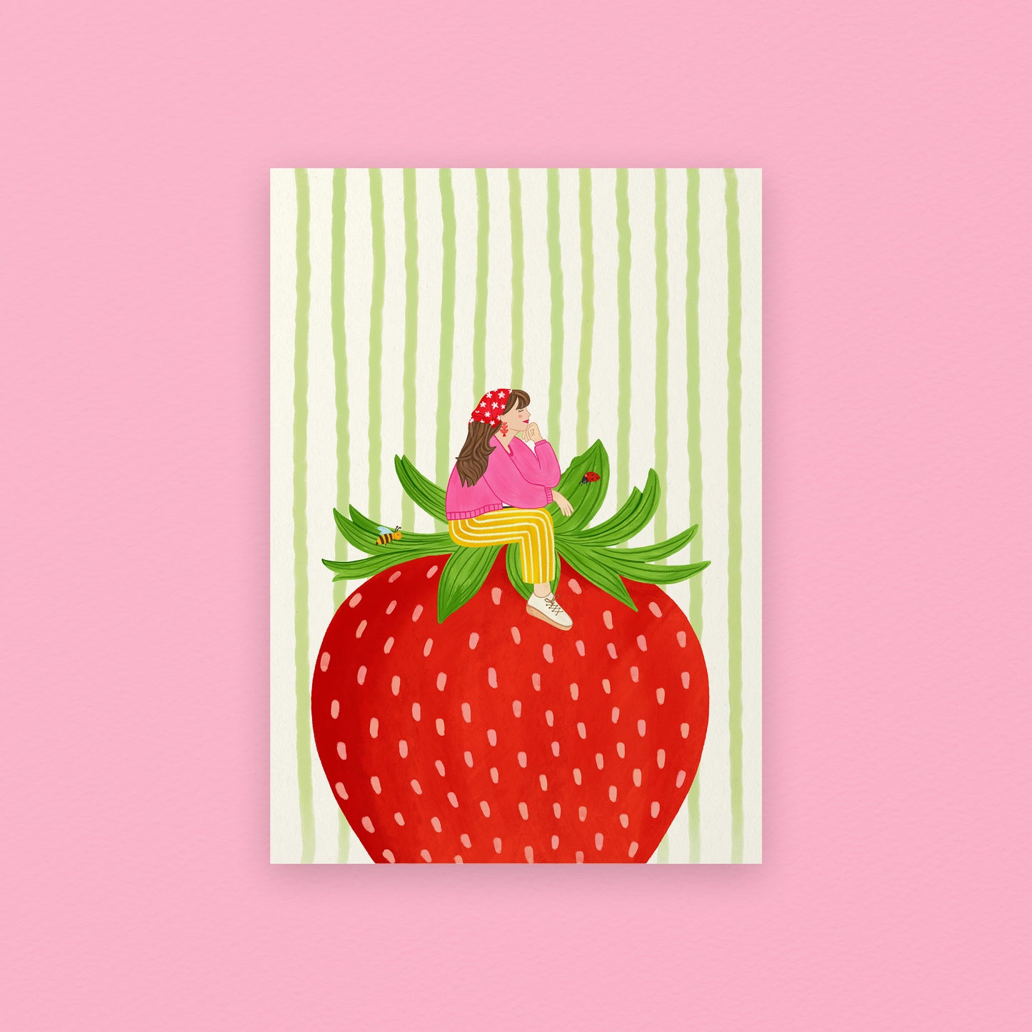 Girl Sitting on strawberry