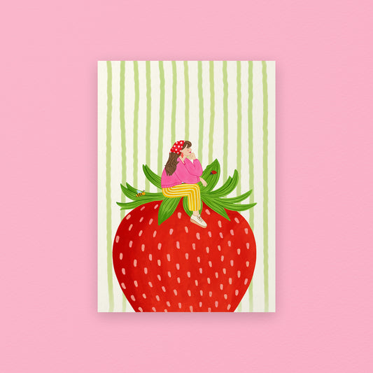 Girl Sitting on strawberry