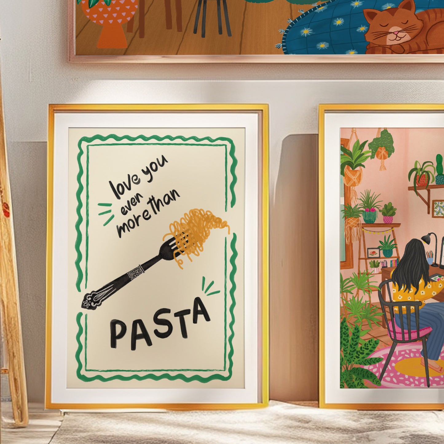 Love You More Than Pasta Art Print (Yellow Background)