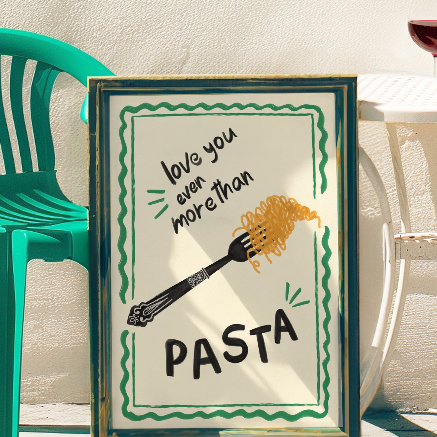 Love You More Than Pasta Art Print (Yellow Background)