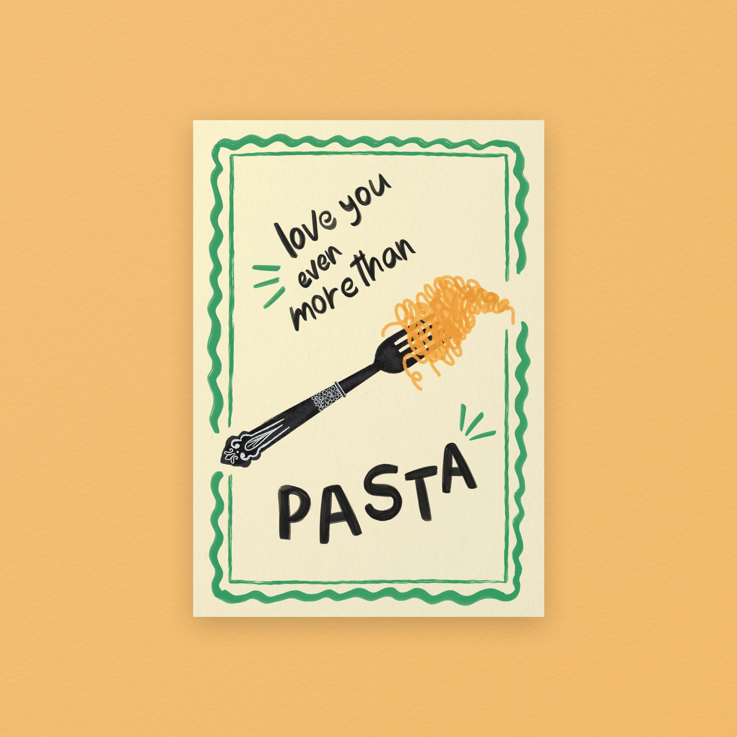 Love You More Than Pasta Art Print (Yellow Background)
