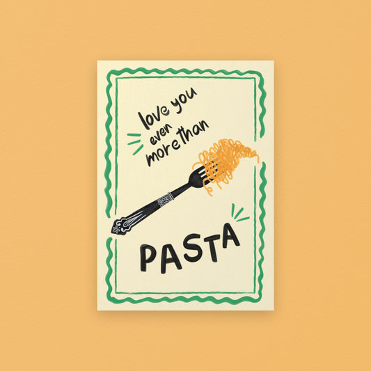 Love You More Than Pasta Art Print (Yellow Background)