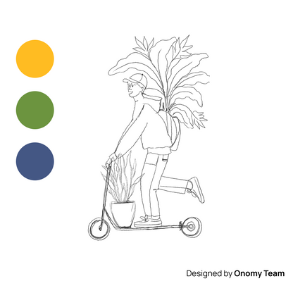 Balancing Too Many Plants on a Scooter Birthday Greeting Card