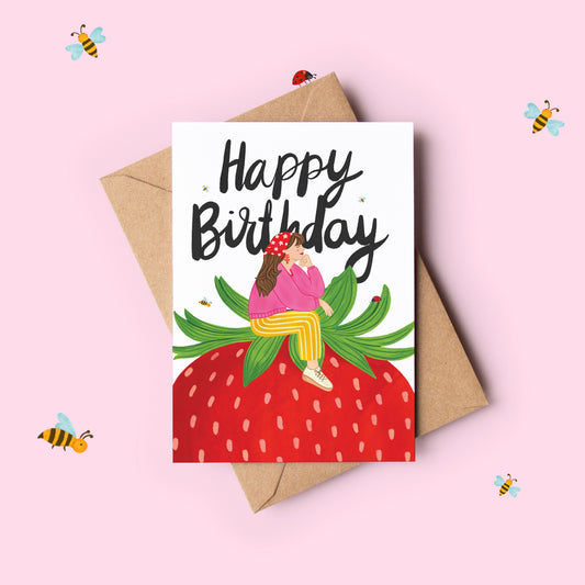Day Dreaming on Top of a Strawberry Birthday Greeting Card