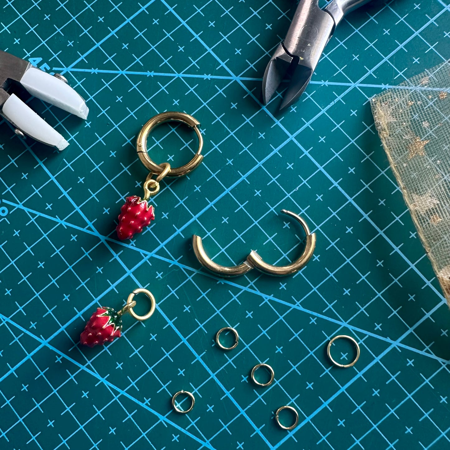 The Mundane Brighton Gift Shop | Strawberry charm earrings gold hoops jewellery making - Gifts for foodies