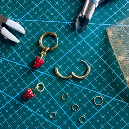 The Mundane Brighton Gift Shop | Strawberry charm earrings gold hoops jewellery making - Gifts for foodies