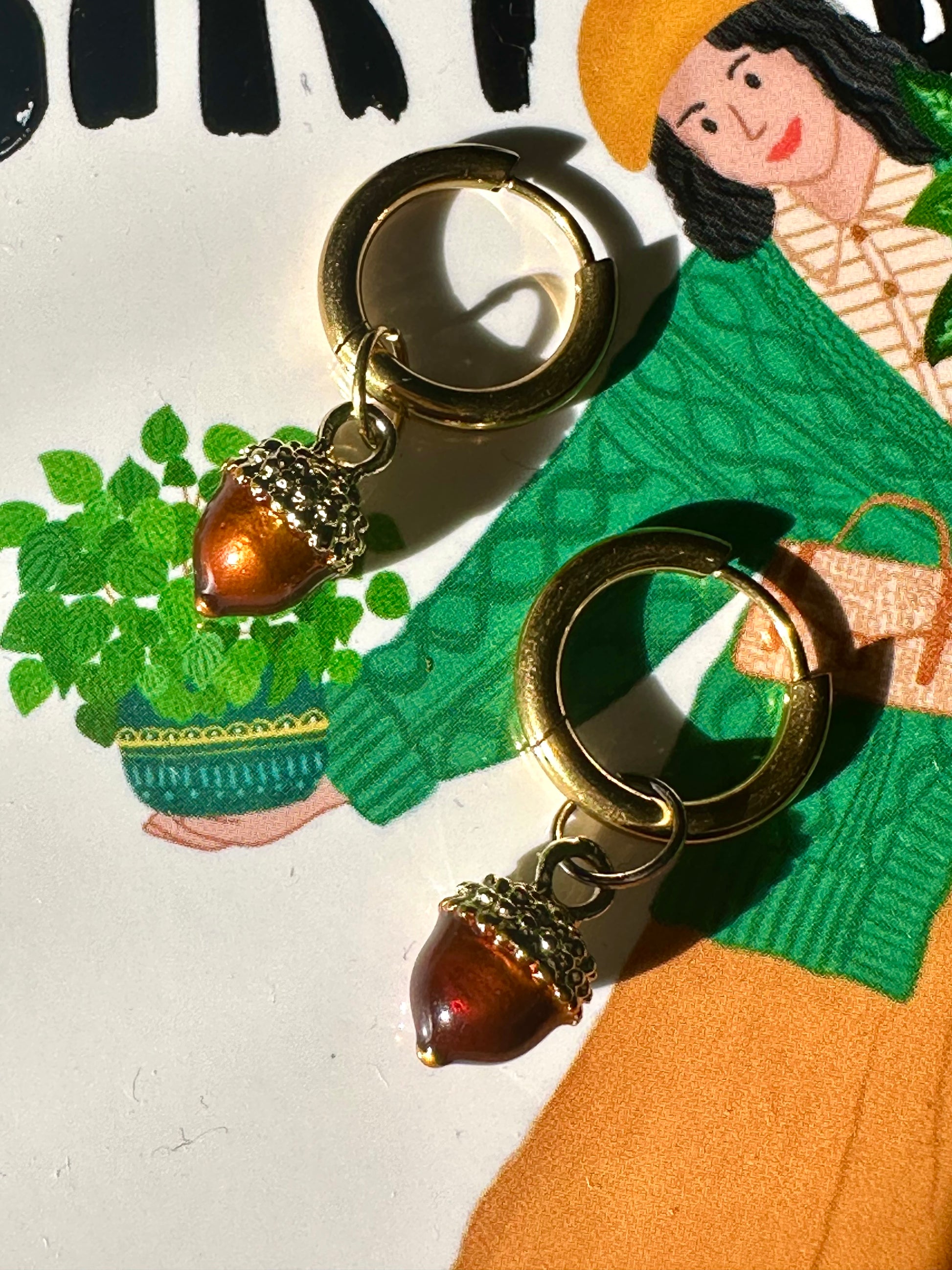 The Mundane Brighton Gift shop - Acorn earrings, greeting card  & art print - Gifts for her