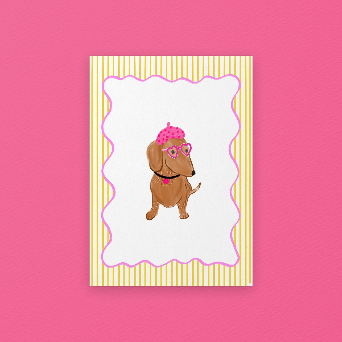 The Mundane Brighton Gift shop - Beret Sausage Dog Art Print - Dog collection - gift for dog lovers - gift for her - gift for him - gift for birthday