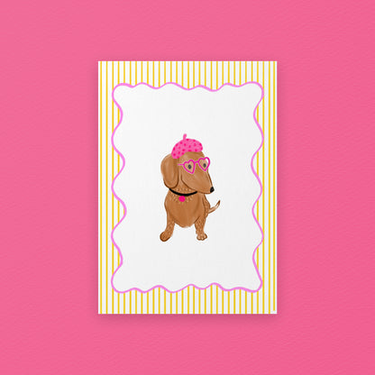 The Mundane Brighton Gift shop - Beret Sausage Dog Art Print - Dog collection - gift for dog lovers - gift for her - gift for him - gift for birthday