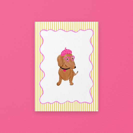 The Mundane Brighton Gift shop - Beret Sausage Dog Art Print - Dog collection - gift for dog lovers - gift for her - gift for him - gift for birthday