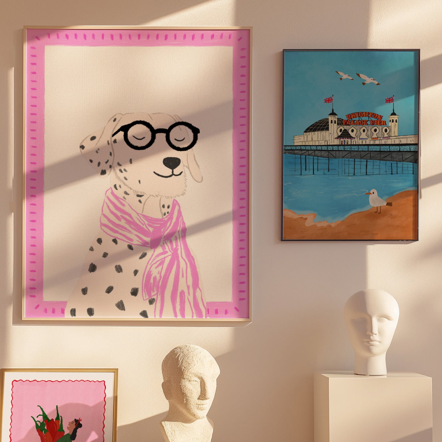 The Mundane Brighton Gift shop - Bookworm Dalmatian Dog Art Print & Brighton pier art print - gift for dog lovers - gift for her - gift for him - dog collection - gift for birthday 