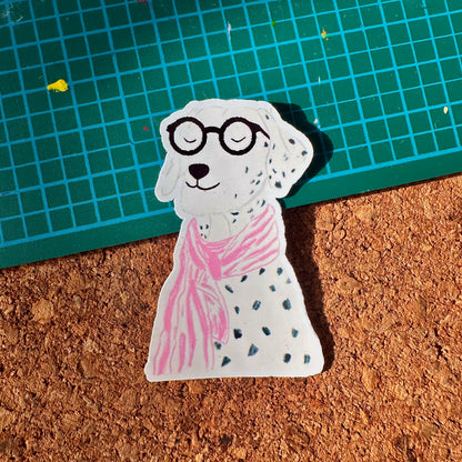 The Mundane Brighton Gift shop -  Dalmatian with Scarf & nerd Glasses sticker - Gifts for Dog lovers