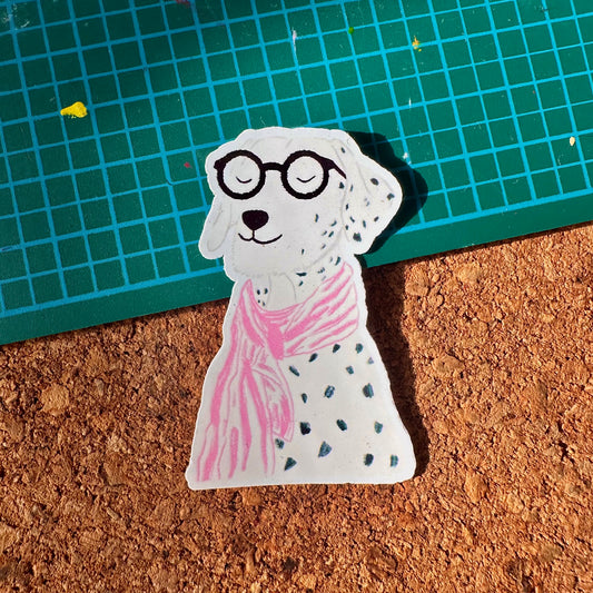 The Mundane Brighton Gift shop -  Dalmatian with Scarf & nerd Glasses sticker - Gifts for Dog lovers