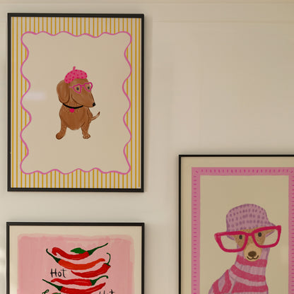 The Mundane Brighton Gift shop - Framed Beret Sausage Dog Art Print - Dog collection - gift for dog lovers - gift for her - gift for him - gift for birthday