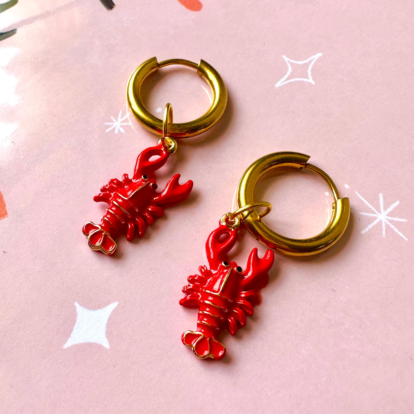 The Mundane Brighton Gift shop - Lobster earrings  & art print gift set - Gifts for her - Gift for Valentines - gift for Birthday
