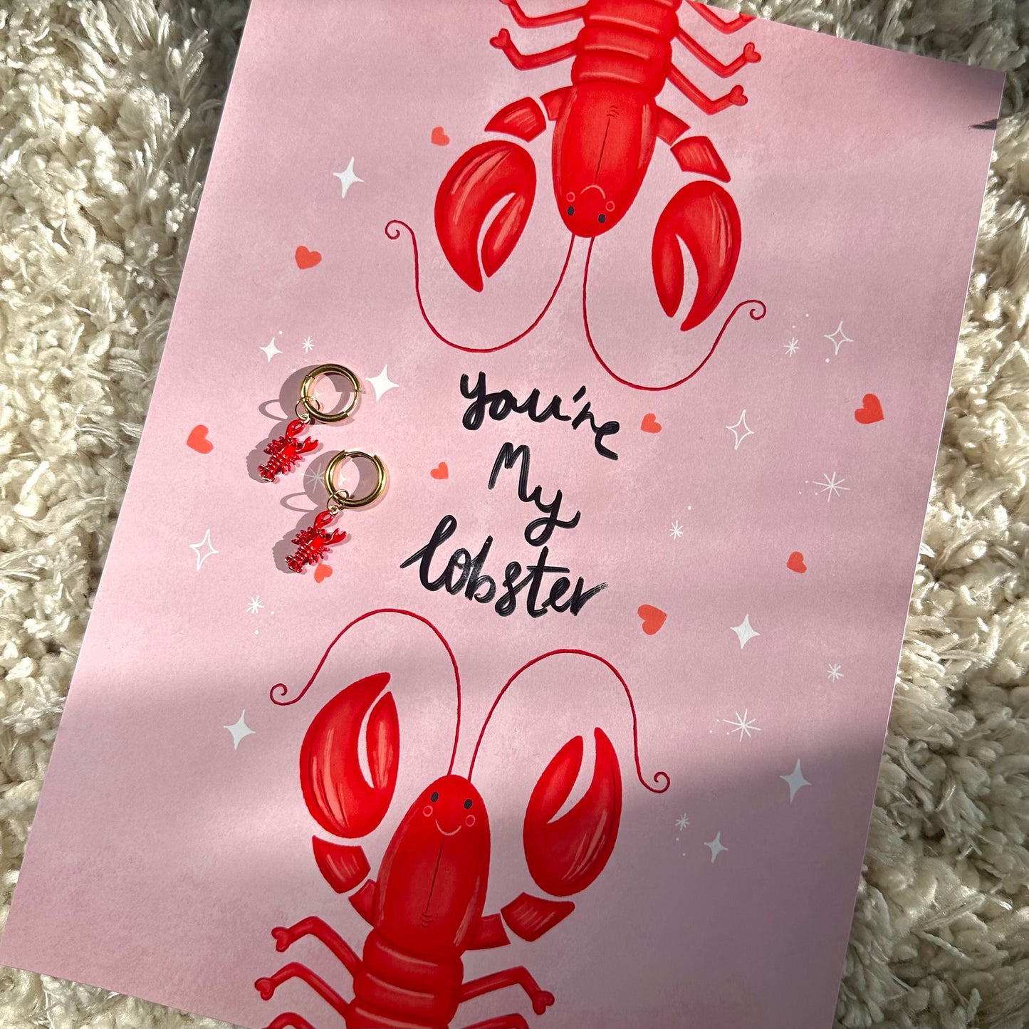 The Mundane Brighton Gift shop - Lobster earrings  & art print gift set - Gifts for her - Gift for Valentines 2