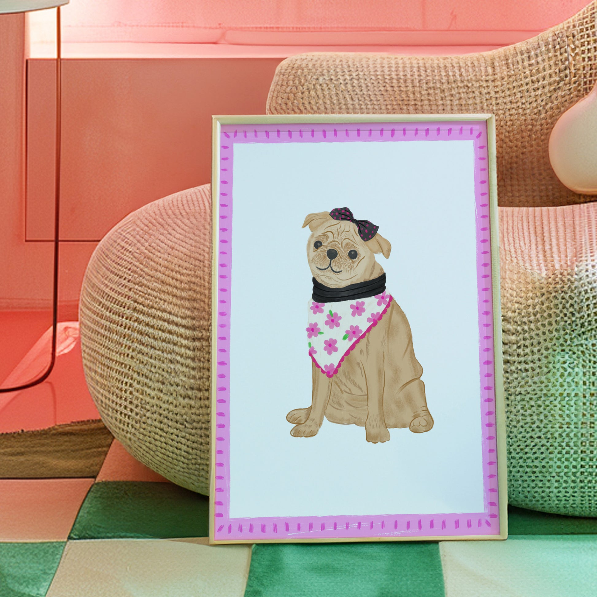 The Mundane Brighton Gift shop - framed Pug Dog Art Print - gift for dog lovers - gift for her - gift for him - gift for birthday 