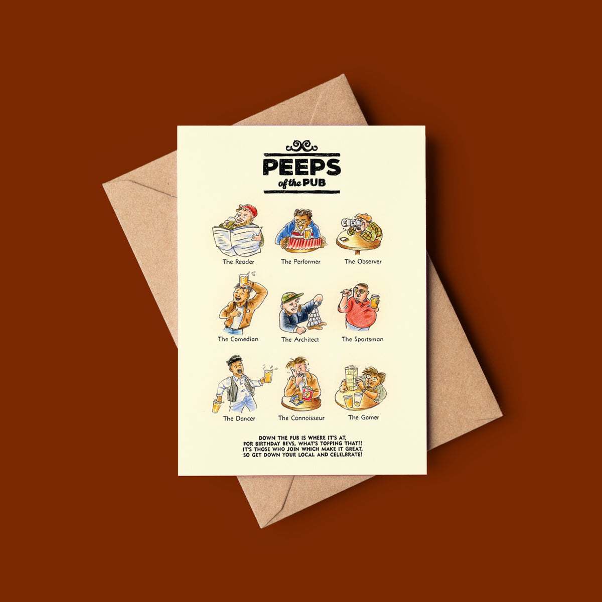 Peeps of the Pub -  Funny Pub Illustration Birthday Card