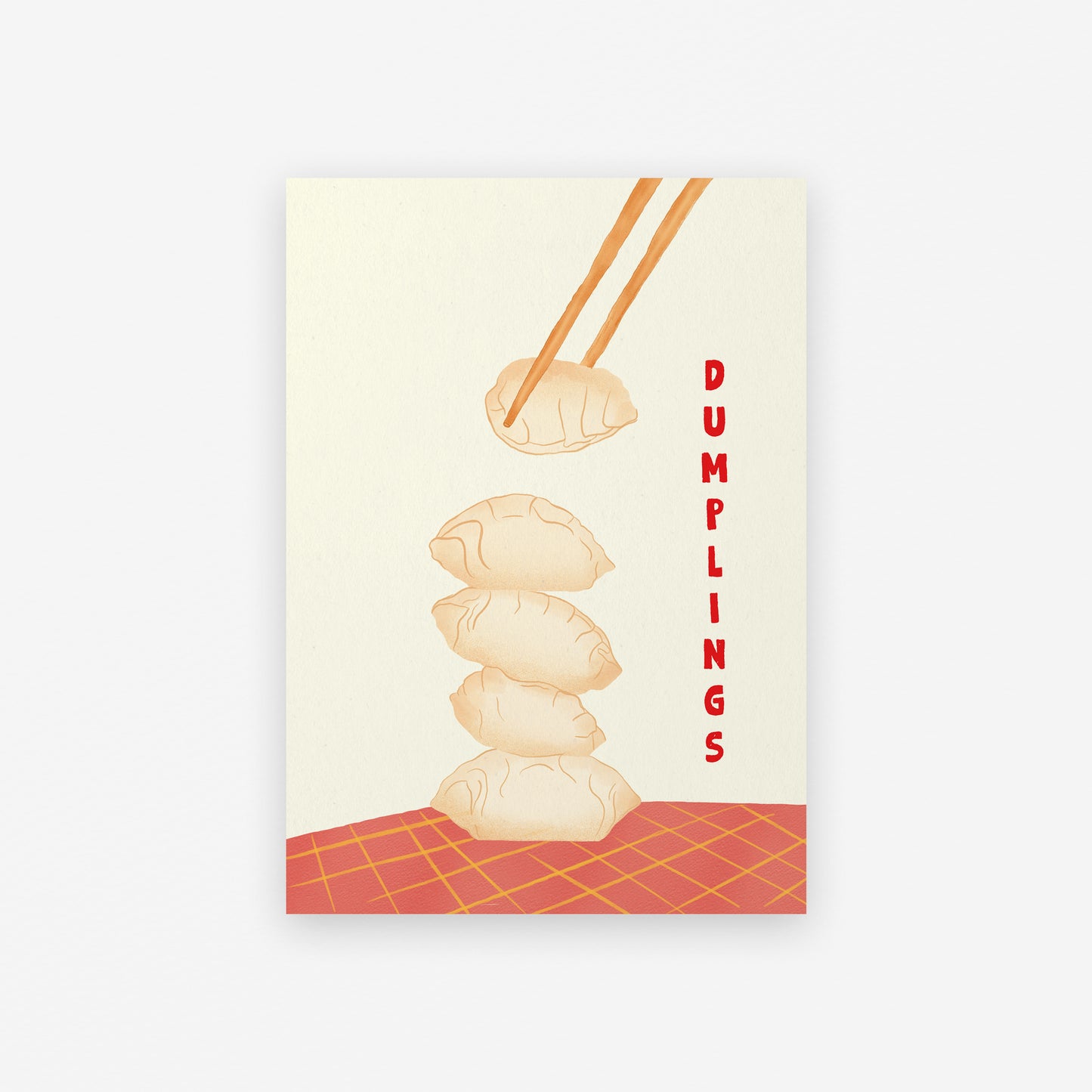 The Mundane gift shop - Dumpling Stack (red) Art Print - Foodie collection - Gift for her -  gift for foodies - Gift for birthday - gift for him