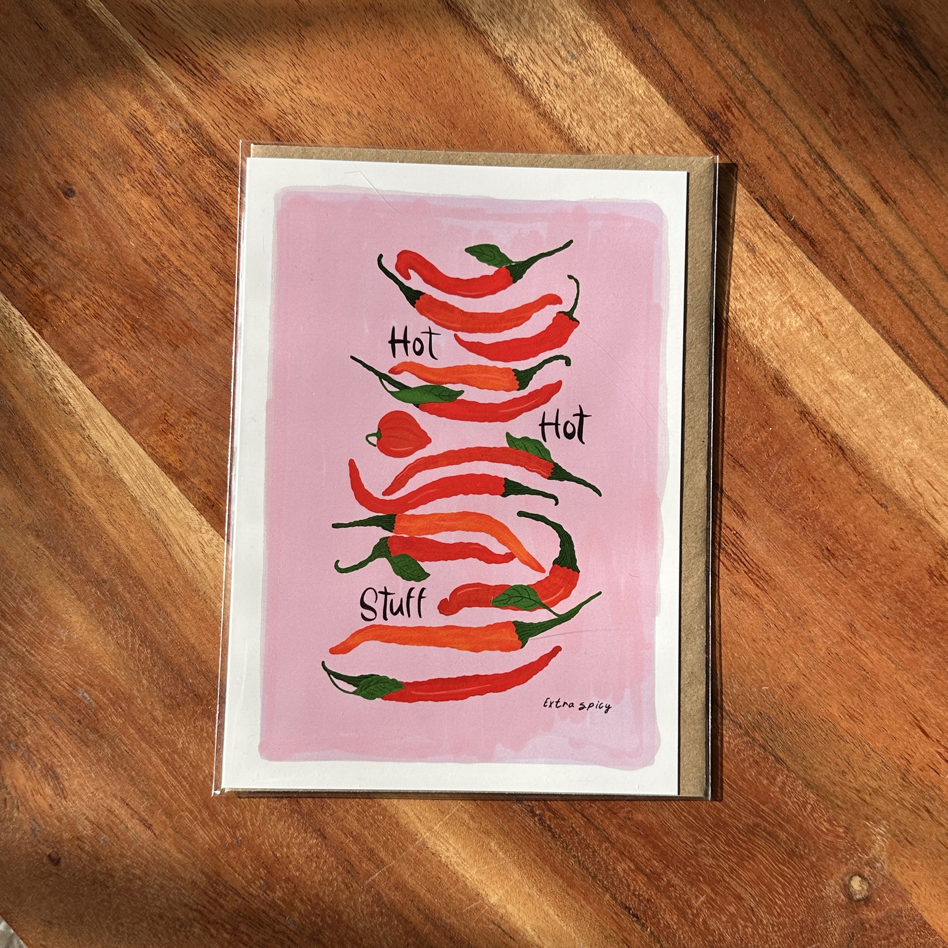 The Mundane gift shop - Hot Hot Stuff with chillies illustration greeting card - HOT HOT Chilli collection - Gift for her - gift for him -  gift for foodies