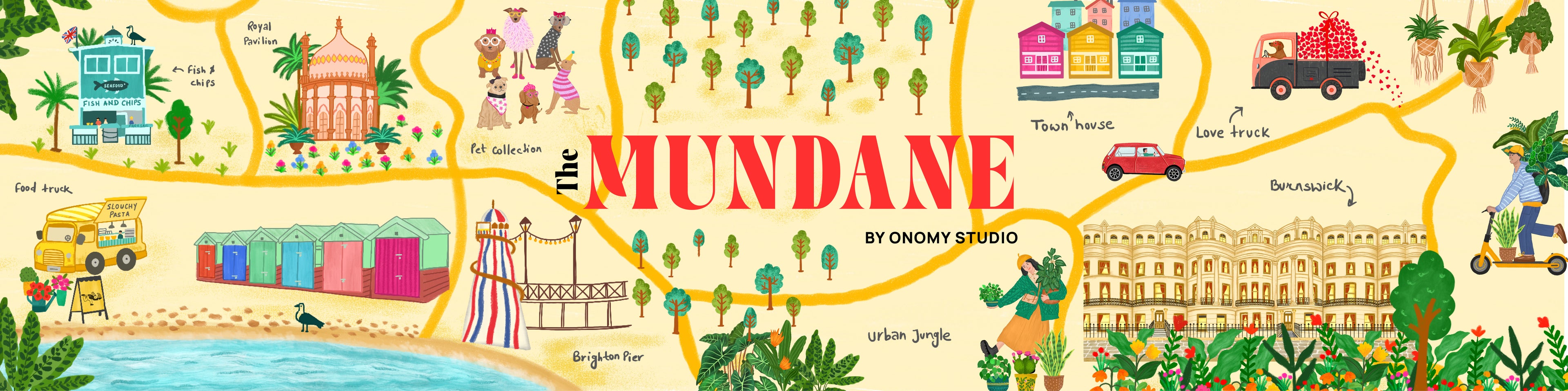 The Mundane gift shop - Illustration of Mundane Map - Gift for her - gift for foodies - gift for Birthday - Brighton Gift Shop