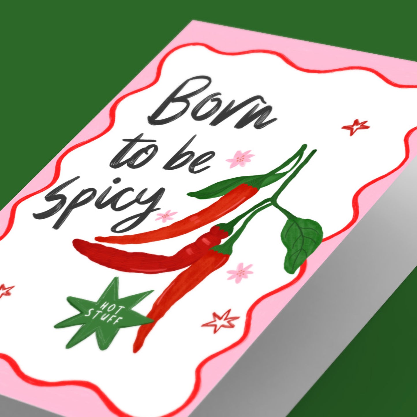 The Mundane gift shop - born to be spicy Greeting card closeup - HOT HOT Chilli collection - Gift for her - gift for foodies - gift for Birthday