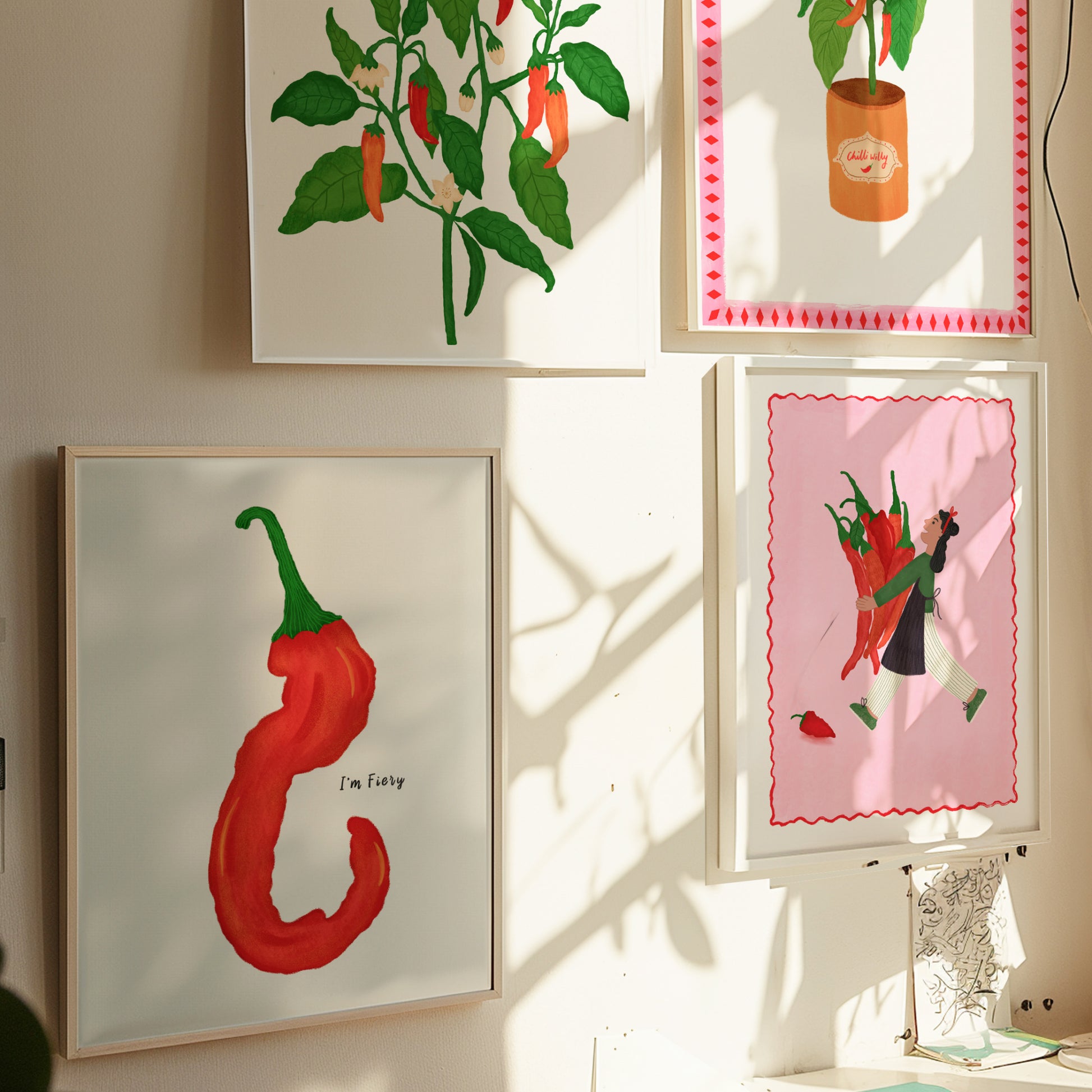 The Mundane gift shop - chilli art print collection collage  - HOT HOT Chilli collection - Gift for her -  gift for foodies