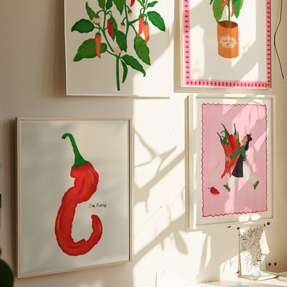 The Mundane gift shop - chilli art print collection collage  - HOT HOT Chilli collection - Gift for her -  gift for foodies