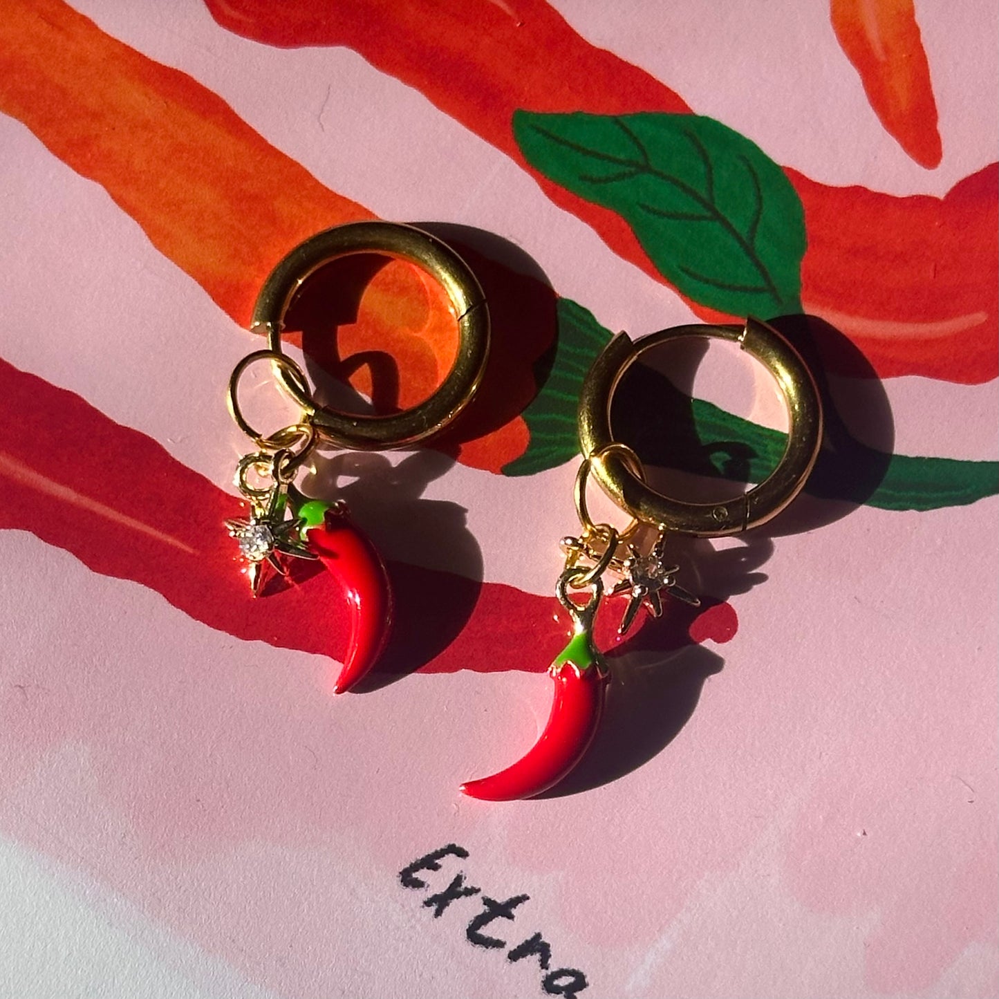 The Mundane gift shop - chillie Earrings & art Print - HOT HOT Chilli collection - Gift for her -  gift for foodies