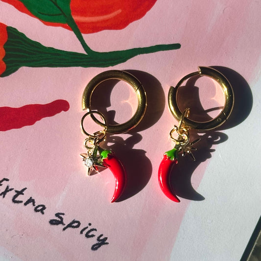 The Mundane gift shop - chillie Earrings & art Print Gift set - HOT HOT Chilli collection - Gift for her -  gift for foodies