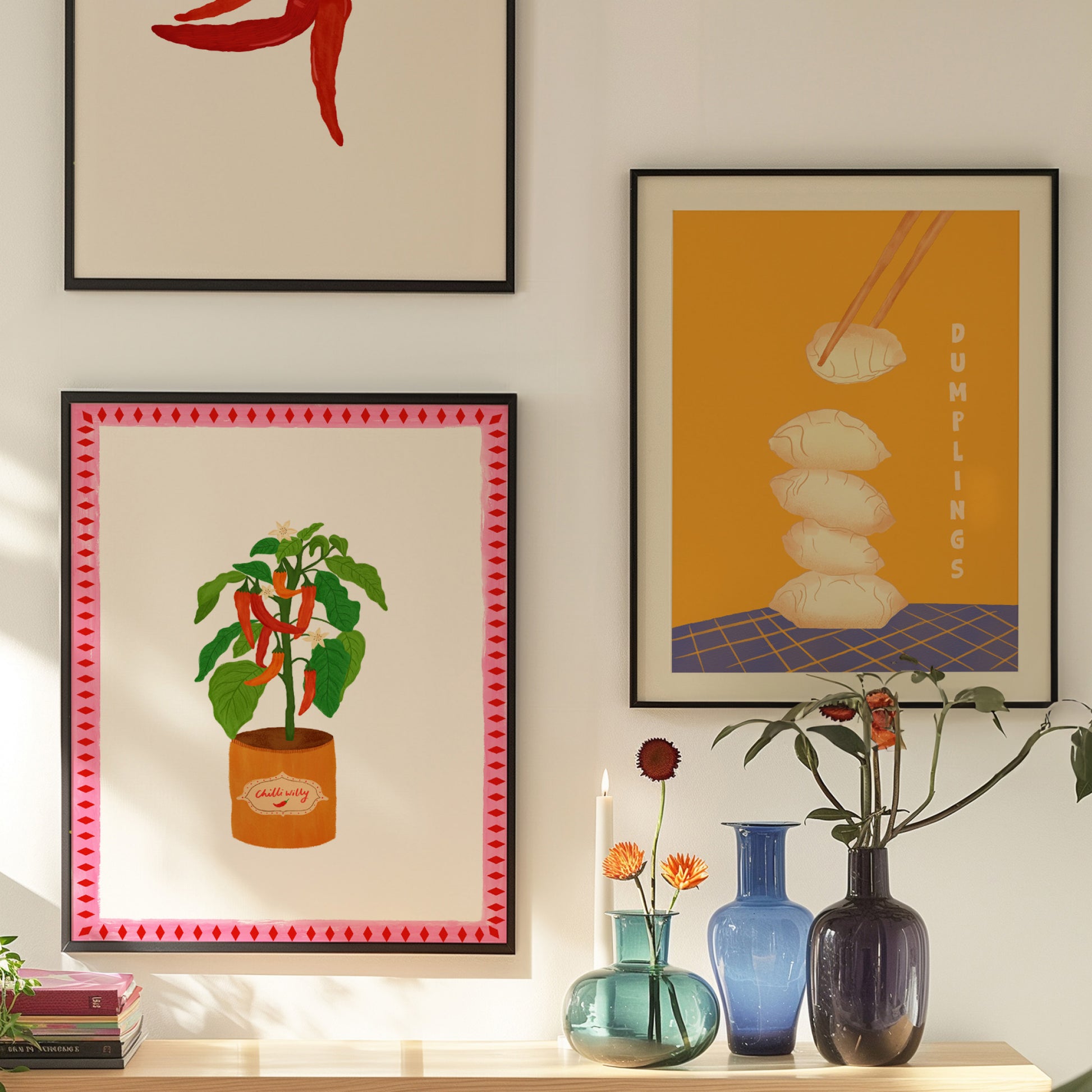 The Mundane gift shop - chilly willy art print collection wall - HOT HOT Chilli collection - Gift for her -  gift for foodies - Gift for birthday - gift for him
