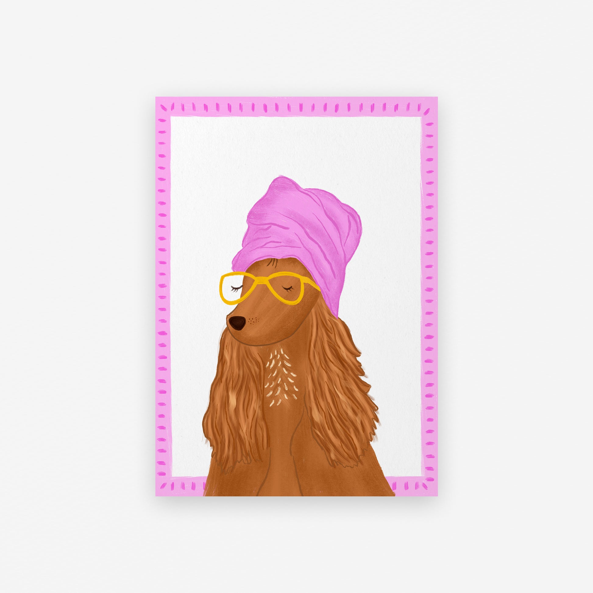 The mundane Brighton gift shop - Dog Wearing Bath Hat Art Print  & greeting card - Gift for dog lovers  - gift for him - gift for her 
