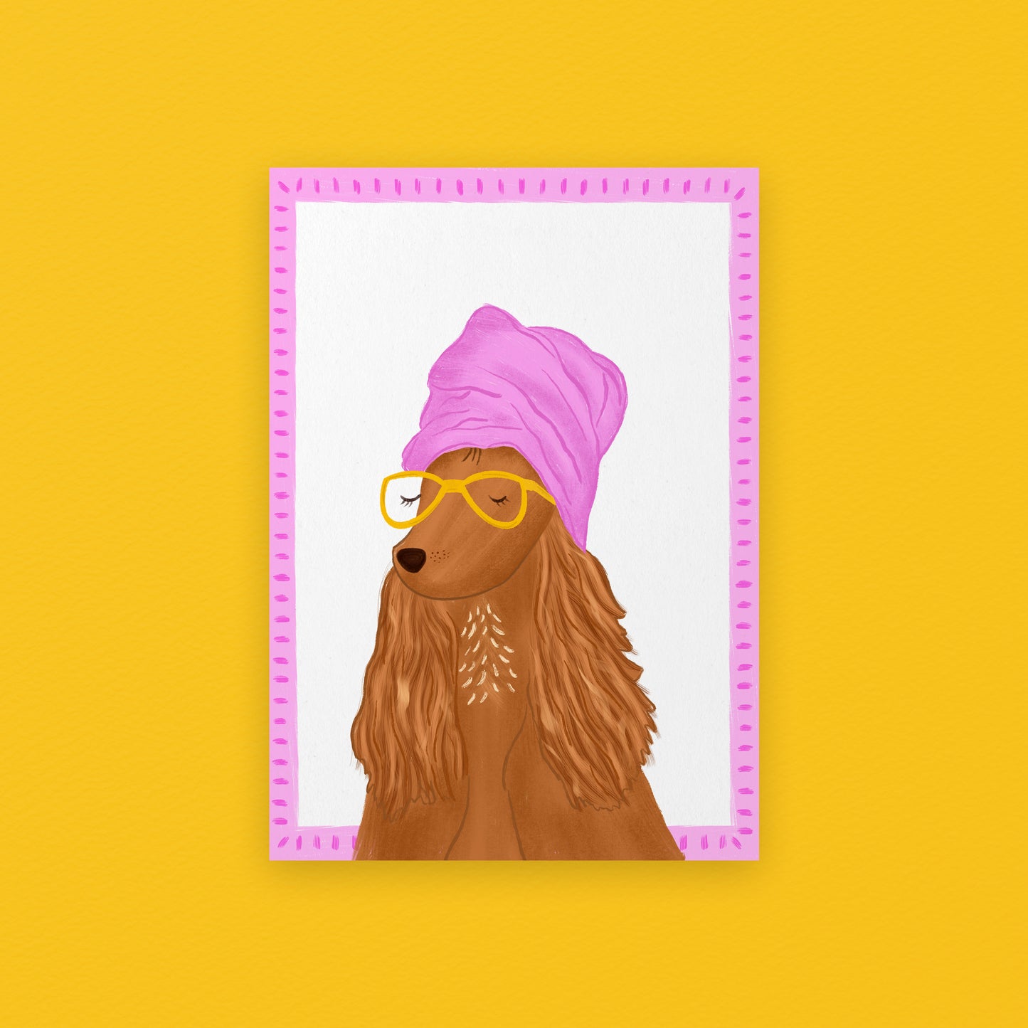 The mundane Brighton gift shop - Dog Wearing Bath Hat Art Print  & greeting card -  dog collection - Gift for dog lovers  - gift for him - gift for her 